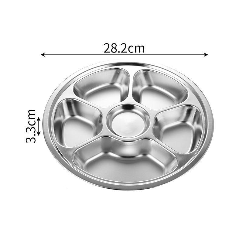 Stainless Steel Round Serving Tray Divided Food Dinner Plates Canteen Lunch Dishes Container Home Dinnerware