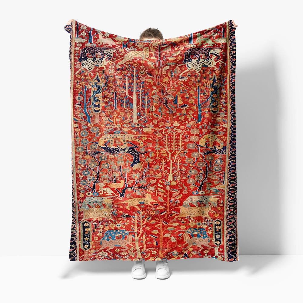 Jmg Household Supplies Unisex Coral Detailed Ethnic Persian Style Rug Blanket With Floral And Geometric Pattern Decorative Throw Blanket For Sofa Bed Living Room