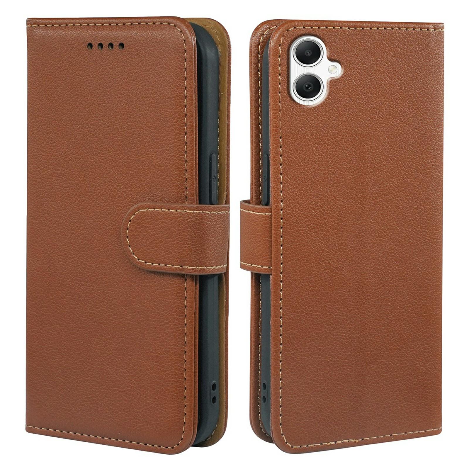 

For Samsung Galaxy A05 4G Case RFID Blocking Wallet Litchi Texture Leather Phone Cover Magnetic Clasp Brown