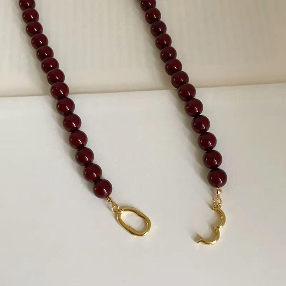 Vintage Vermilion Red Beaded Necklace Vermilion Red Beaded Clavicular Chain Agate Choker  Wedding