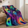Vibrant peacock feathers with a cosmic and multicolor glowing effect. for all seasons blanket lunch break throw gift