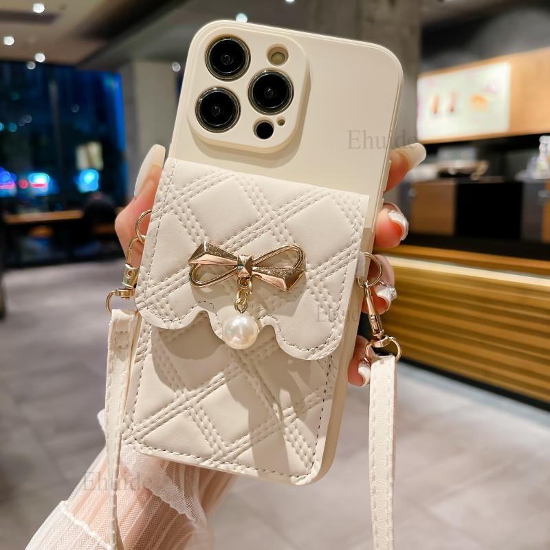 Cute Wallet Bag Case for Samsung Galaxy S26 S25 Ultra S24 FE S23 Plus S22 Edge A16 A36 A17 Crossbody Lanyard Leather Strap Cover
