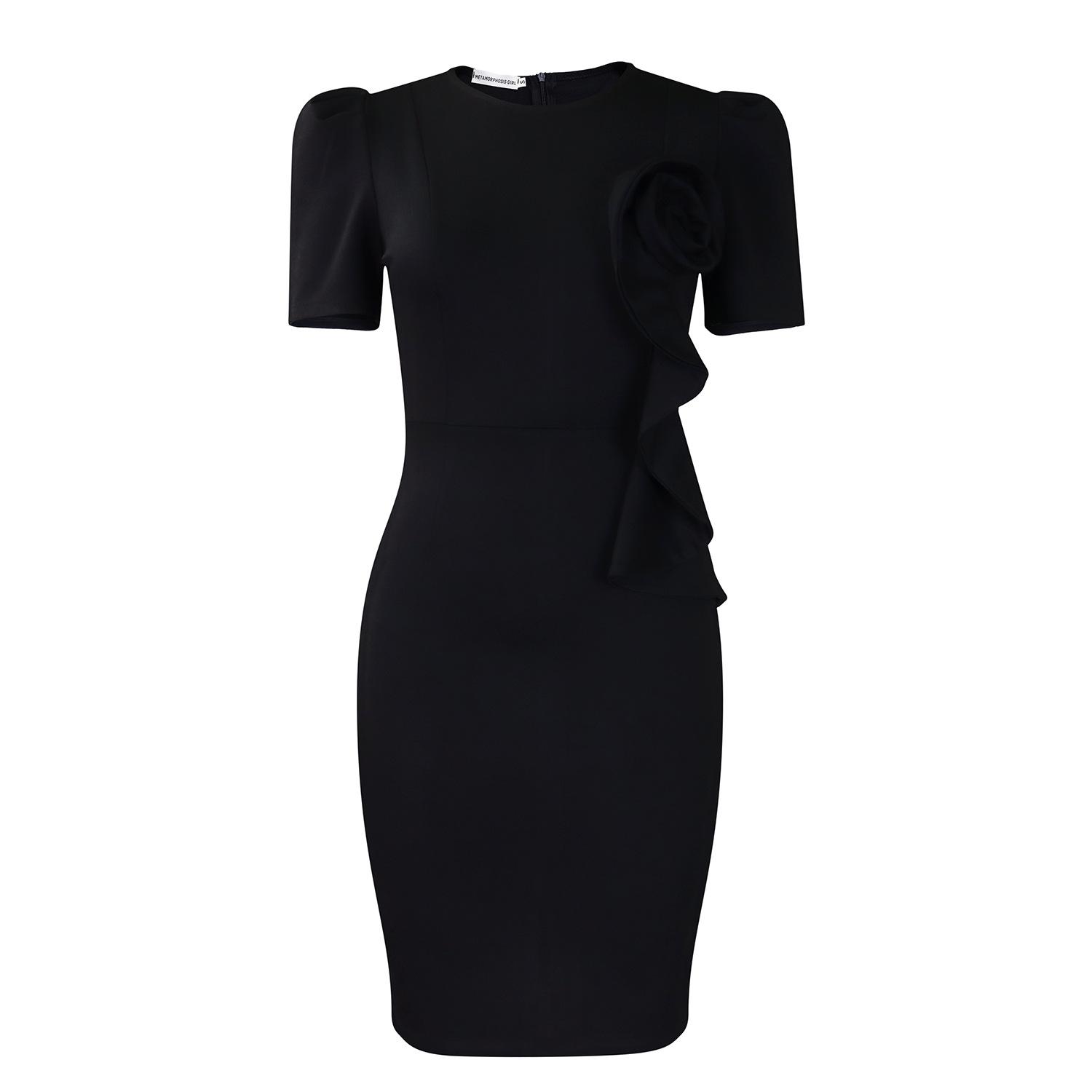 

Новое, модное и элегантное однотонное платье с короткими рукавами, облегающее фигуру, с кружевной отделкой и оборками для женщин XXXL чёрный