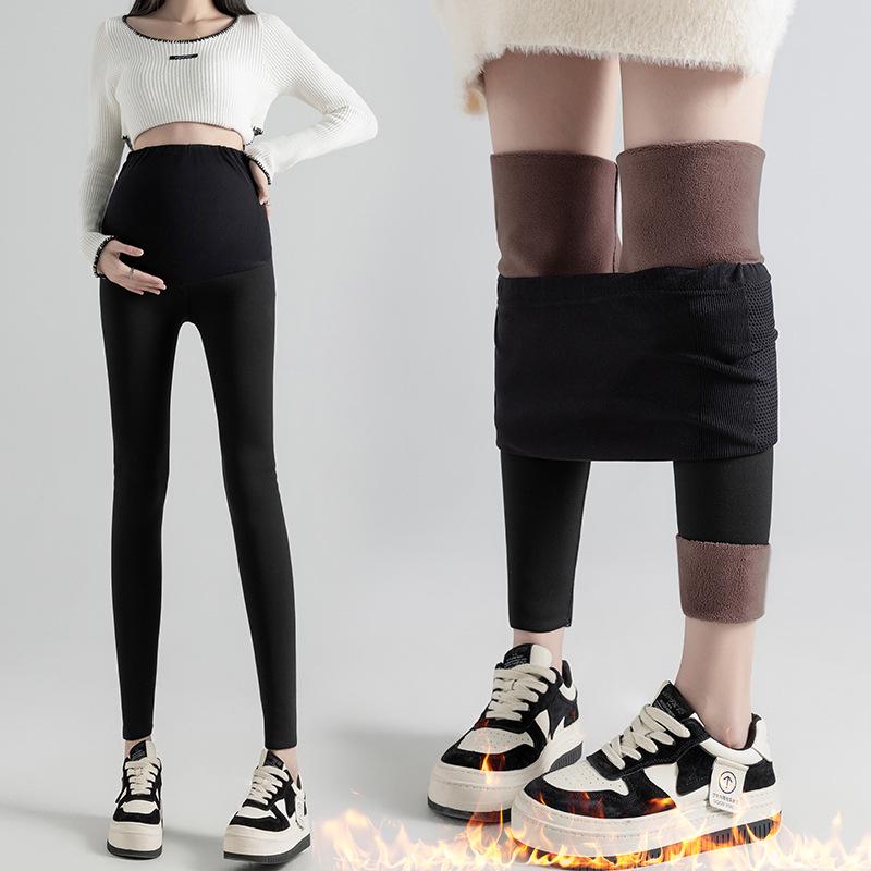 Maternity Sharkskin Leggings: Butt-Lifting, Velvet-Lined, No-Belly-Tightness Yoga Pants for Autumn & Winter.