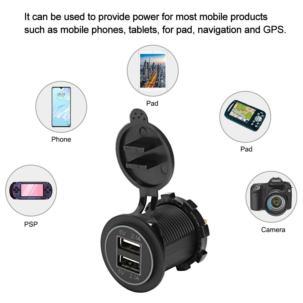 Waterproof Car Motorcycle Boat 4.2A Double Aperture USB Mobile Phone ChargerGreen DC1224V