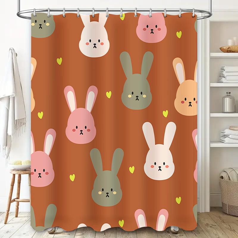 Animal Print Shower Curtains Cute Bunny Rabbit Design 180Gsm Polyester Fabric Waterproof Home Decor Item For Bathrooms Orange Co