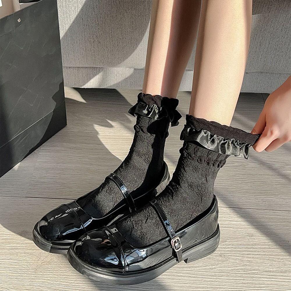 White Lace Mid-Calf Socks Thin Breathable Ruffle Socks Perfect Match Princess Socks  for Women