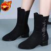 Fashion Middle Heel Fleece-Lined Half High Boots for Women Winter Rhinestone Mid Calf Shoes Woman 2025 Novelty Y2k Cosplay New Rock Boot