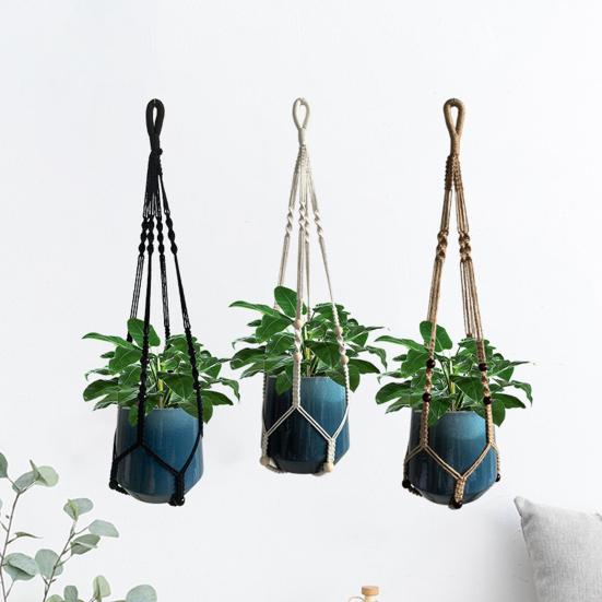 Geantă Netă pentru Ghiveci de Flori Suspendat de 35 Inch Suport pentru Plantator Împletit Manual Stil Nordic Coș de Perete din Frânghie de Cânepă pentru Ghiveci de Flori Plantă Verde Horticolă