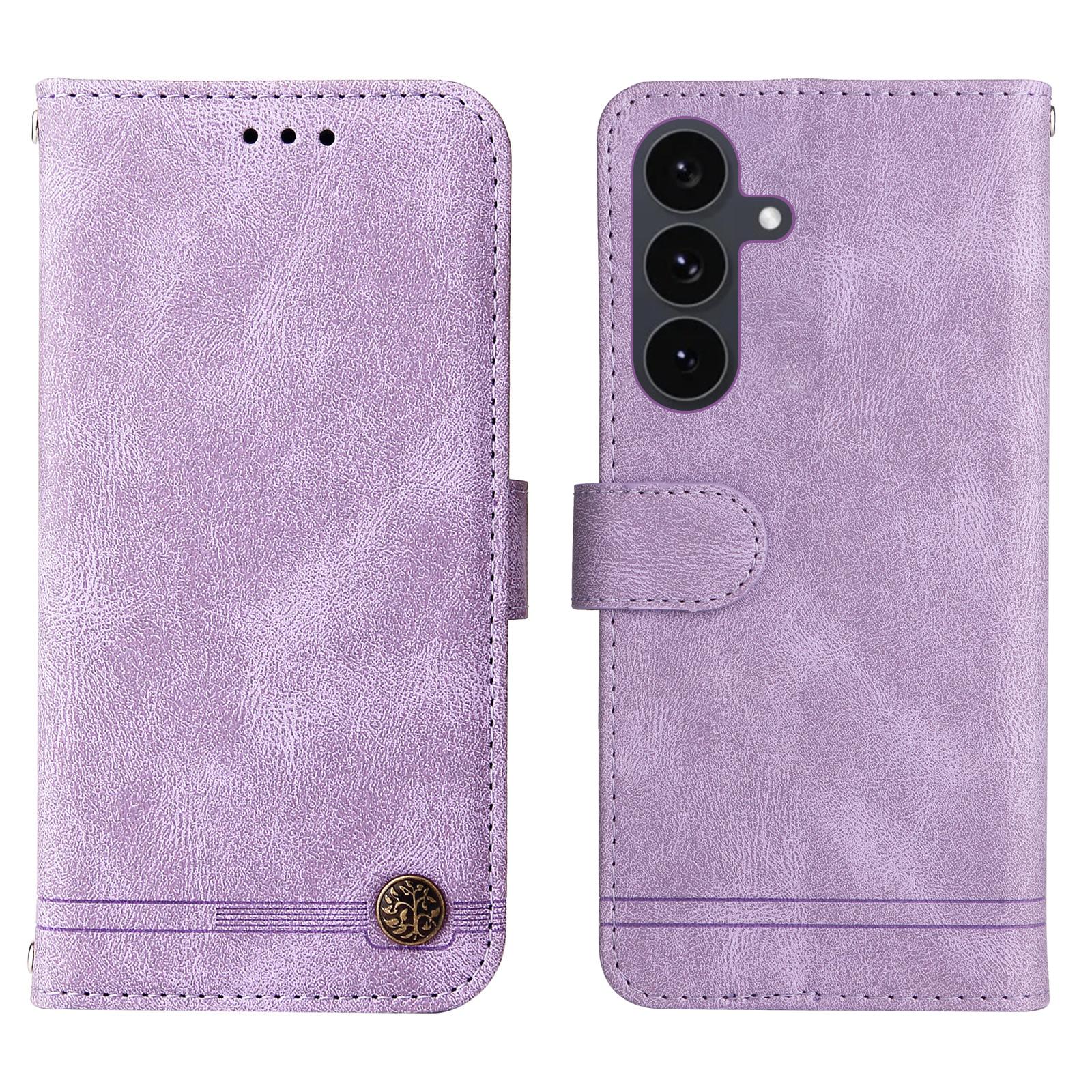 

For Samsung Galaxy S25 FE Leather Wallet Cases Skin Touch Phone Cover Stand with Strap Purple