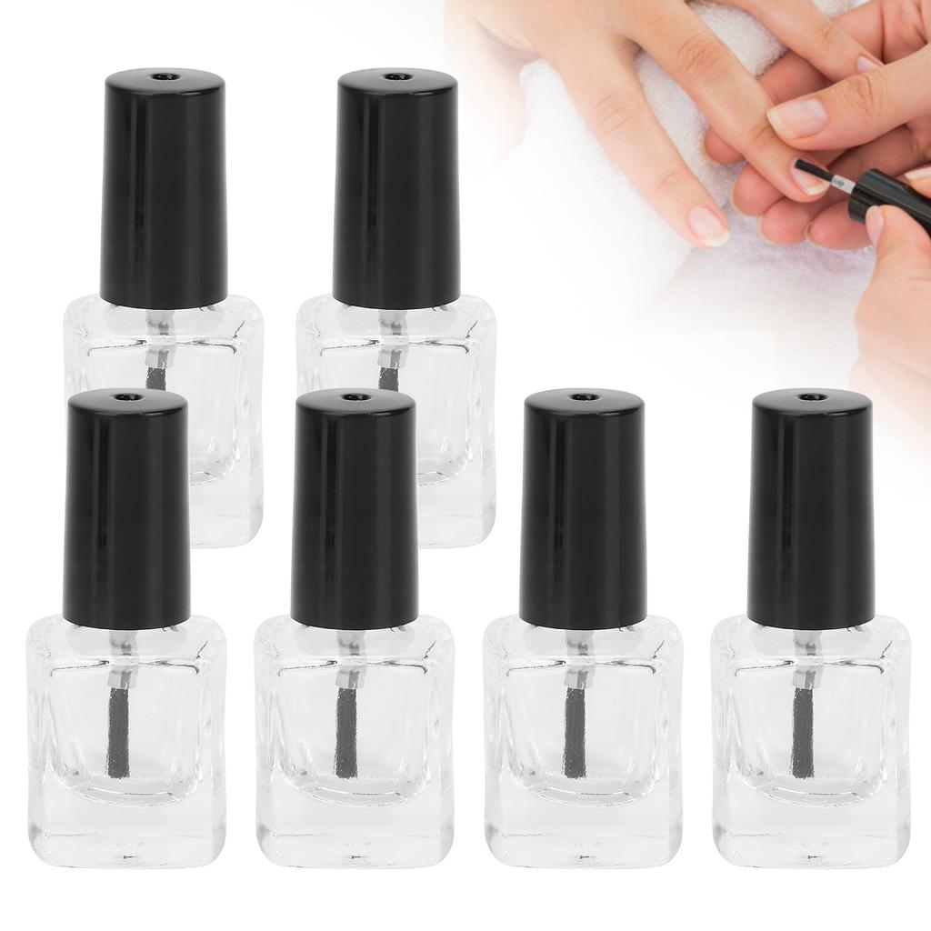 6 Stück Leere Nagellack-Glasflaschen Nail Art Klare Flaschen mit Pinselkappen Trichter Stahlkugel