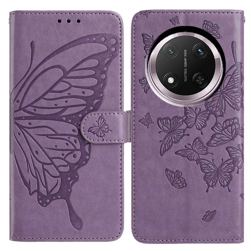 Wallet Stand Case for Honor X9c 5G/X60 Pro 5G/Magic7 Lite 5G Butterfly Imprinted PU Leather Flip Phone Cover with Strap