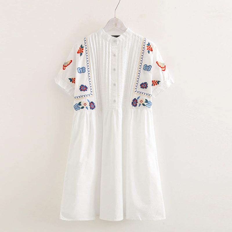 ZANZEA Summer Women Casual Stand Collar Print Short Sleeve Long Dress