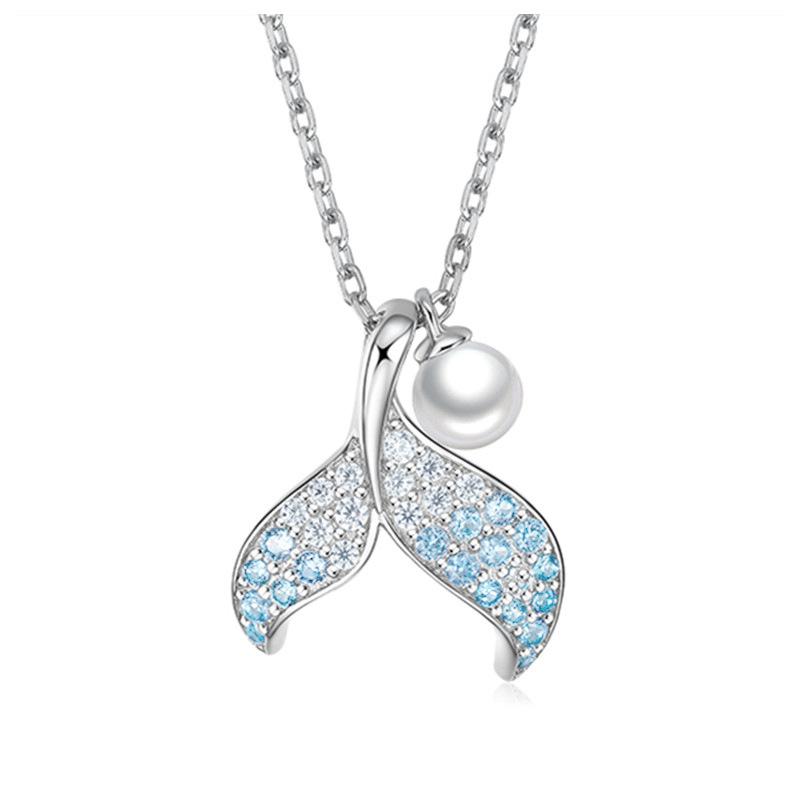 Fish Tail Synthetic Zircon Artificial Pearl Pendant Necklace, Suitable for Exquisite Jewelry Worn in Daily and Romantic Occasions