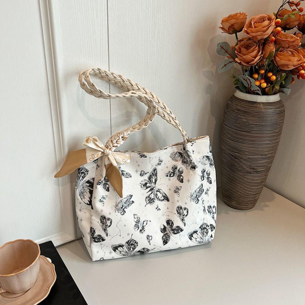 

Zipper Summer Tote Bag Balletcore PU Leather Handbag Fashion Butterfly Shoulder Bag Travel хакі