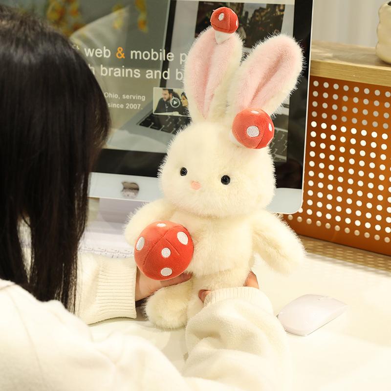 Neue Pilz Kaninchen Puppe Niedliches Plüschtier Kaninchen Puppe Kleines Weißes Kaninchen Puppe Geburtstagsgeschenk