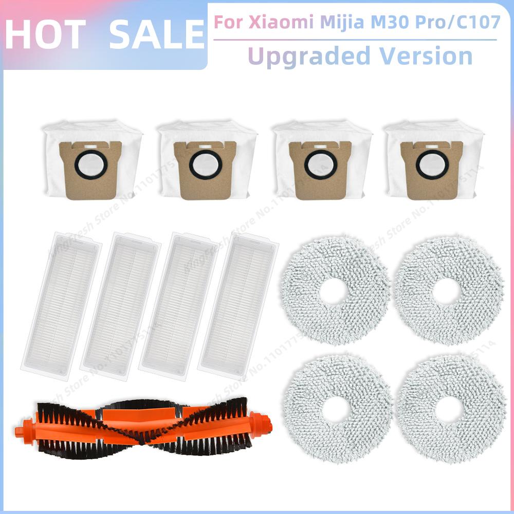 Fit For Xiaomi Mijia M30 Pro /C107 Robot Vacuum Parts Roller Side Brush Cover Hepa Filter Mop Cloth Bracket Dust Bag Accessories