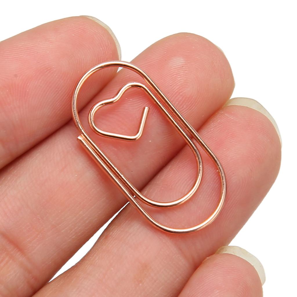 100pcs Paper Clips Portable Hrt Shape Rustproof Electroplated Metal Paperclips Supplies