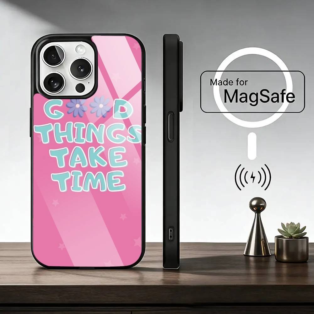 Хорошие вещи требуют времени Чехол для телефона для iPhone17,16,15,14,13,12,11 Plus,Pro Магнитный с Magsafe Беспроводная зарядка iphone16e