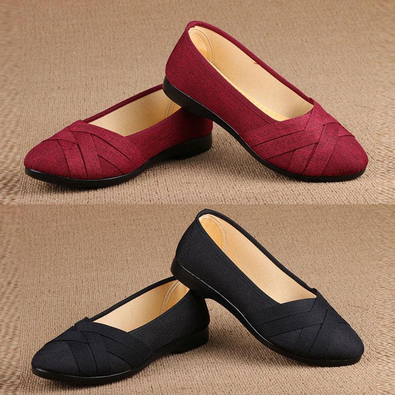 Old Beijing Cloth Shoes Women's Single Shoes Black Casual Shoes Non-slip Breathable Work Shoes Flat Shoes