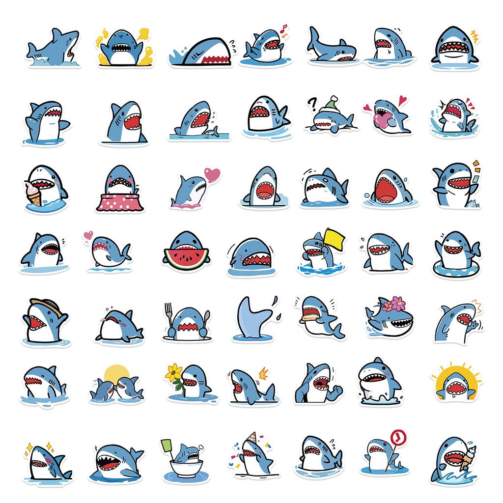 50 Cartoon Blue Fat Shark Graffiti Stickers Guitar Notebook Suitcase DIY Waterproof Stickers