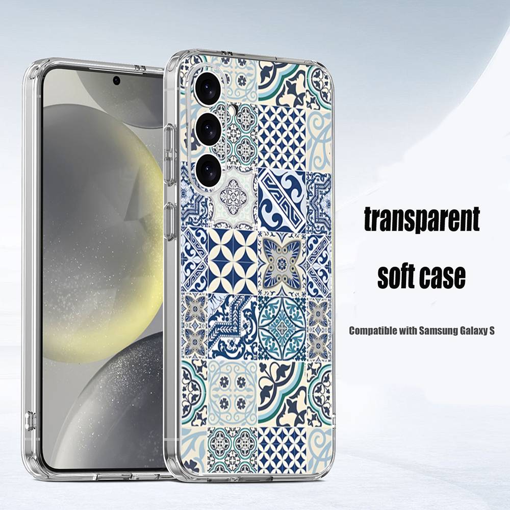 M-Moroccan Tile Phone Case For Samsung S24,30,21,22,23,20 FE,lite,PIus,Ultra,5G,Note,9,10 Transparent Cover