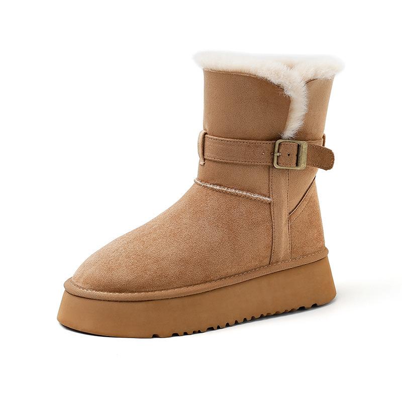 Grey Long Snow Boots Women's Non-slip Warm Thickened Velvet Platform Boots Northeast Snow Cotton Shoes Winter