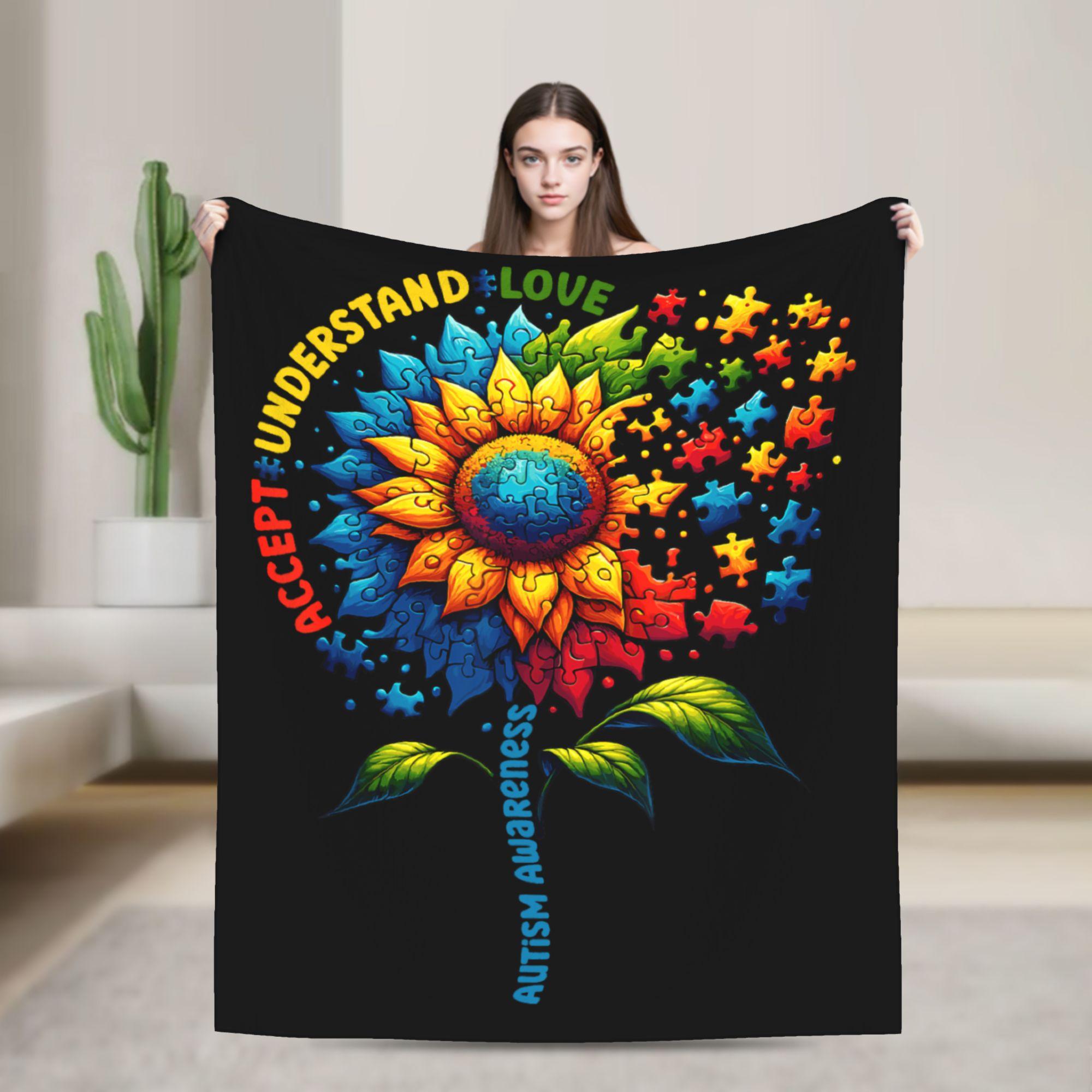 

Autism Awareness Sunflower Autism Sunflower1 Blanket Quality Warm Throw Blanket Winter Children Bedroom Novelty Bedspread 75x100cm (30x40inch)