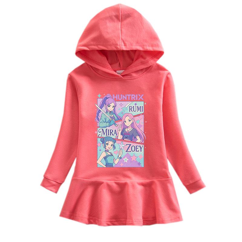 Vestito arcobaleno Cacciatore di demoni Kpop - Vestito da principessa plissettato con cappuccio a maniche lunghe per bambina per primavera e autunno