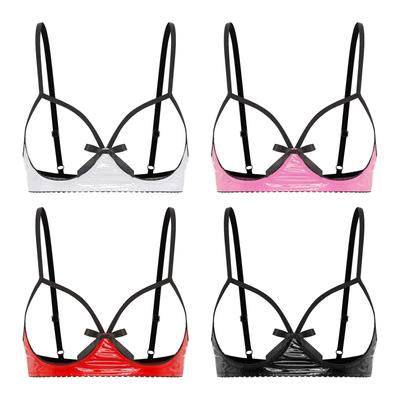 Sujetador de lencería sexy de cuero para mujer Tops Pezones abiertos Sujetador sin forro Top Ropa de dormir