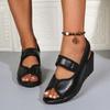 2025 Summer Peep Toe Women's Sandals Elastic Band New Casual Comfortable Plus Size Best Seller Wedge Sandals Zapatos