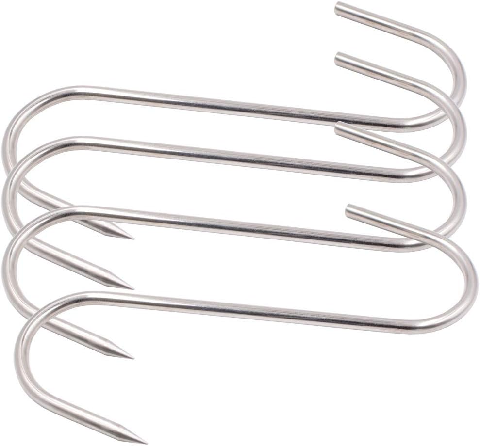 

4 Pieces Stainless Steel Meat Hooks, 7/8-Inch 4/8mm S-Hooks, Meat Processing Butcher Hook Pot Hooks