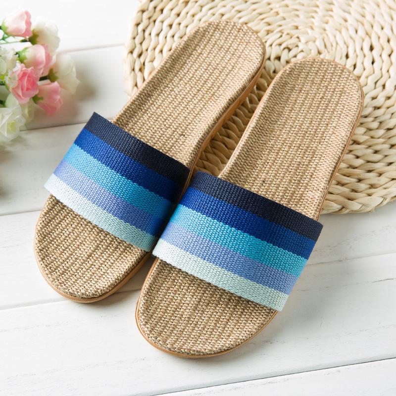 Linen Slippers Home Slippers Indoor Slippers Wooden Floor Silent Non-slip Thick Bottom Summer Cool Slippers Men and Women