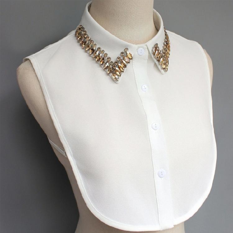 Comfortable Polyester Detachable Collar For Blouses Rhinestones Decorated Accessory Half Shirt Womens Fashion Enhancer