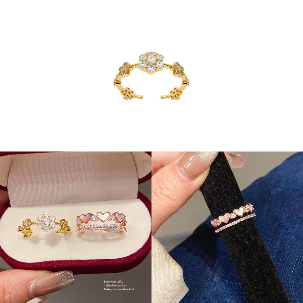 Romantic Heart Shaped Double Layer Ring With Zircon Gemstones For Women
