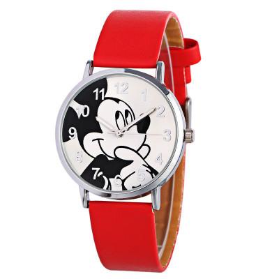 Kids Cute Mickey Cartoon Kids Watch Mickey Mouse Pu Belt Student Quartz Watch красный