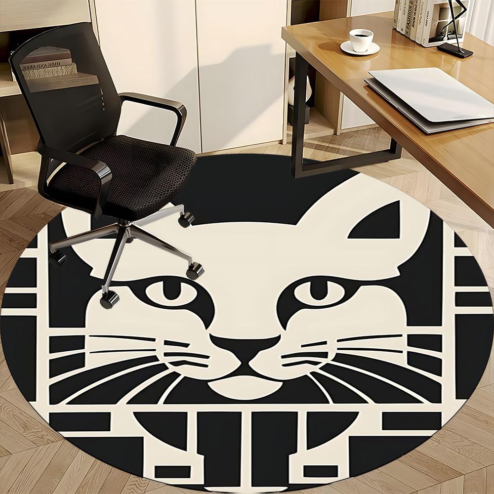 1PC Cat Pattern Office Round Area Rug, Mat Suitable For Office, Under Office Chairs Bedroom Living Room Home Decor, Room Deco