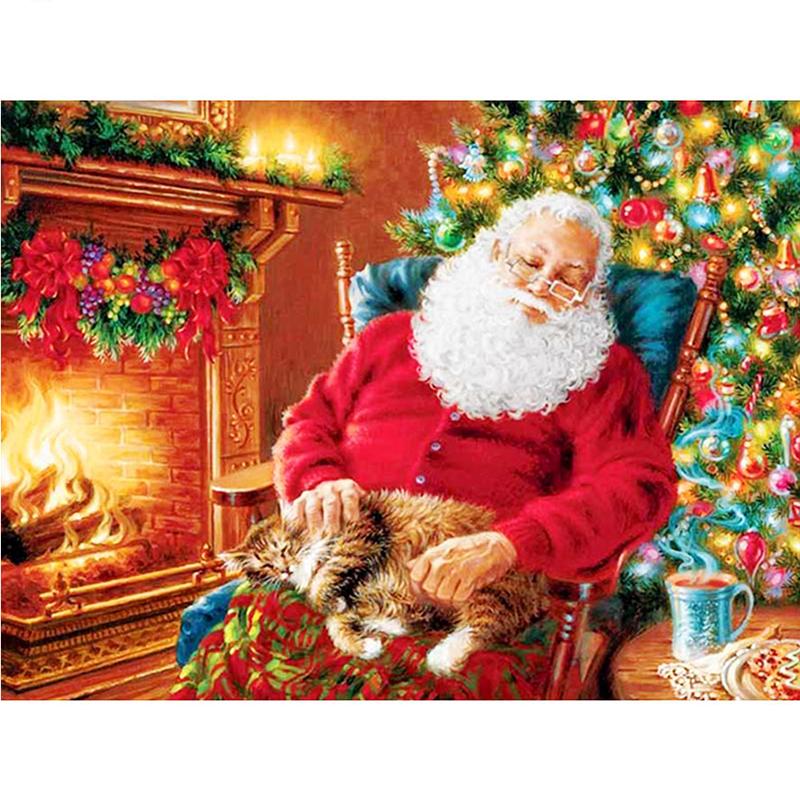 DIY 5D Diamond Painting Santa Claus Diamond Embroidery Winter Snow Tree Cross Stitch Full Round Drill Mosaic Christmas Gift