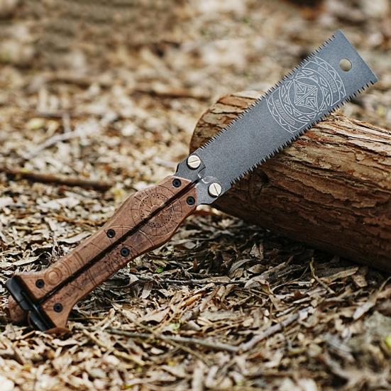 Folding Hand Saw with Wooden Handle Sharp Blade Double-Sided Teeth Portable Lightweight