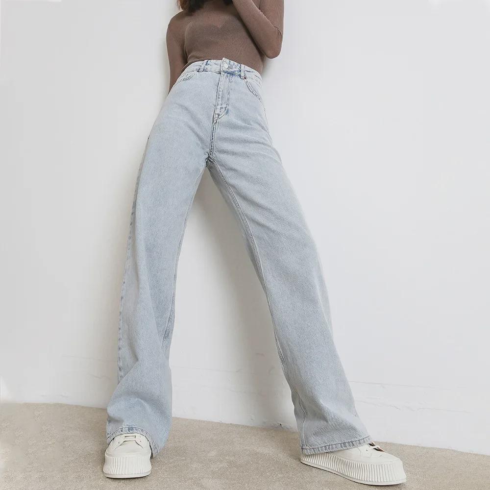 Autumn 2024 Women's High Waist Slim Jeans - Straight, Wide-Leg Fit for Spring & Fall