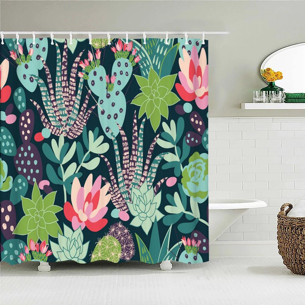 Cactus Shower Curtains Waterproof Polyester Fabric Shower Curtains Tropical Plants Bathroom Screen Curtain Home Decor 180X180cm