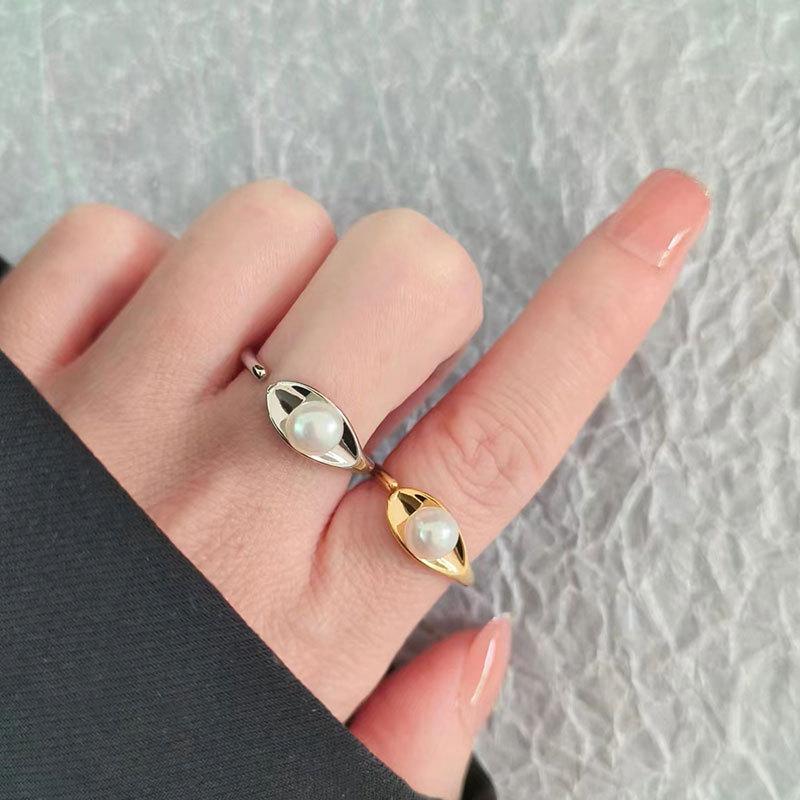 Niche Design High End Pearl Open Ring For Women Minimalist Temperament Light Luxury Finger Jewelry Accessory