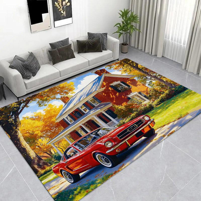 Cool Purple Sports Car Area Rug, Flame Racing Style Living Room Carpet, Non-Slip Soft Floor Mat for Game Room & Garage Decor