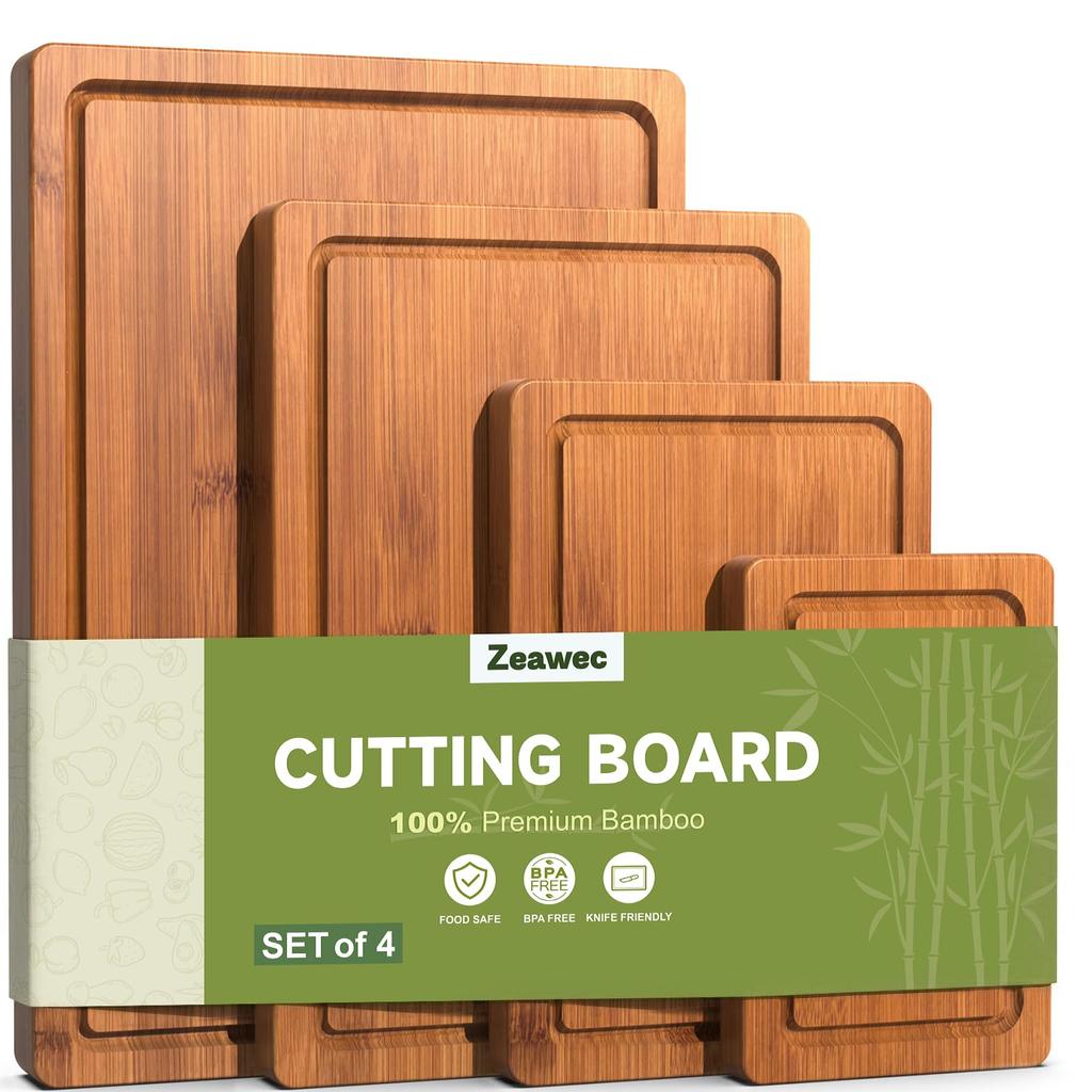 3-Piece Set Bamboo Cutting Board for Kitchen - Crack-Resistant Wood Chopping Boards with Deep Juice Grooves, Pre-Oiled Butcher Block for Meat,