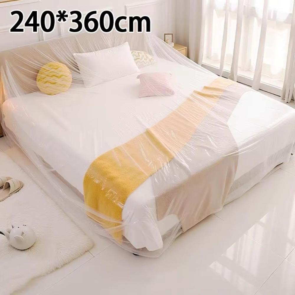 5PCS Transparent Disposable Bed Dust Cover Waterproof Disposable Furniture Protective Cover Elastic Edges Multi-Purpose