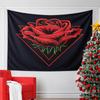 A Vibrant Red Rose Inside a Red-outlined Downward Triangle On a Black Background. Patterned Tapestry for Bedroom and Living Room Home Decor