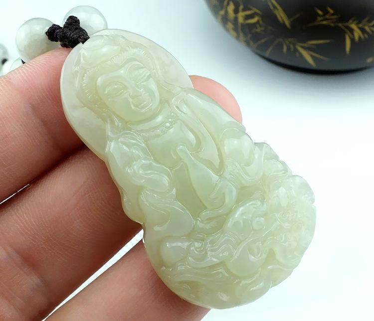 Мужской кулон Гуаньинь Бодхисаттва из нефрита Хэтянь с сертификатом