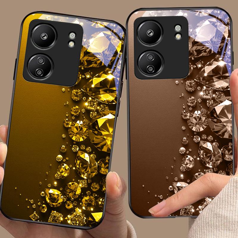 Plné kamienky Pre Xiaomi Redmi 13C Note13 12 Pro Plus 5G Note 9 13T Pro POCO X6 F5 F6 Čierne Tvrdené Sklo Obal na Telefón