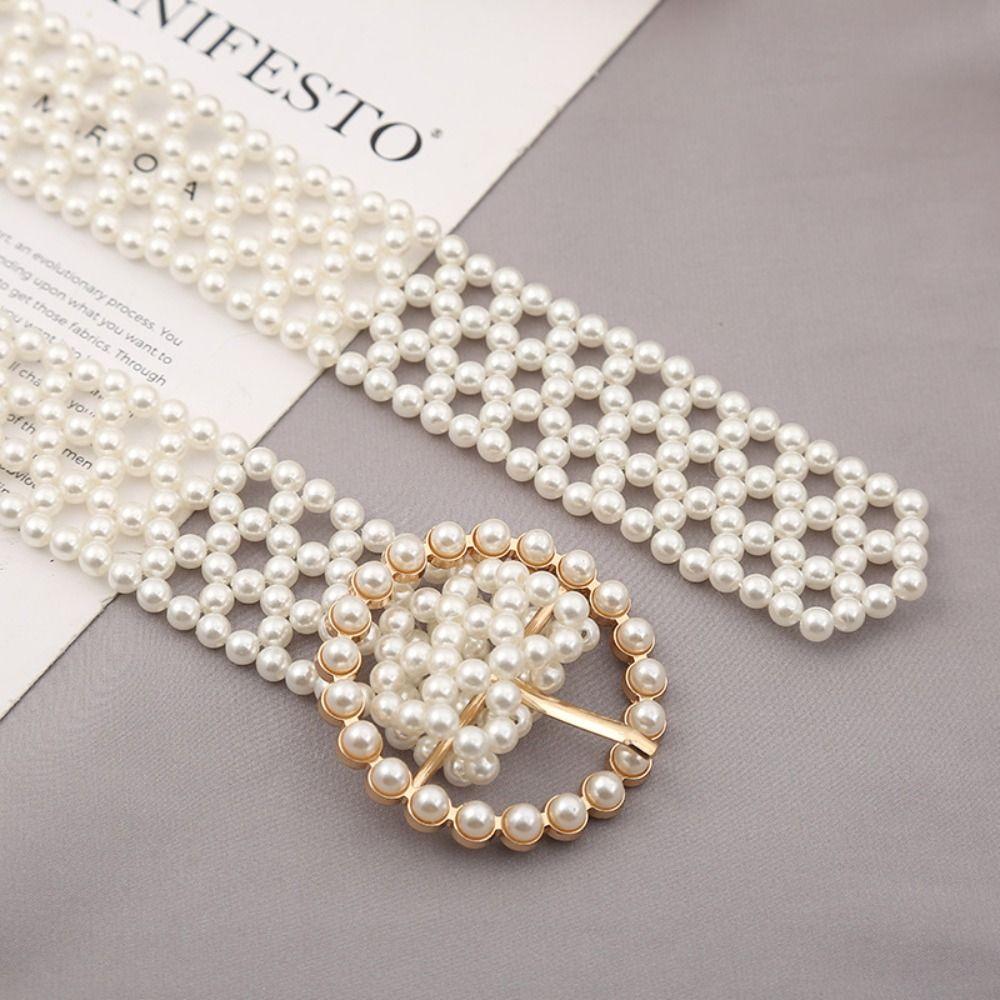 Elastic Band Coat Belt Hollow Pearl Waist Belt Fashion Beadeds Body Chain Dress
