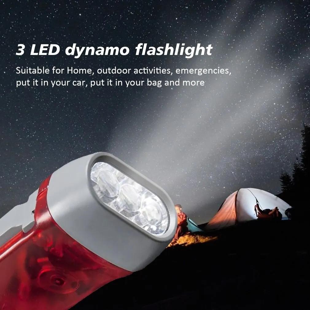 3 Colors Hand Pressing Dynamo Crank Power Wind Up Flashlight Mini Self Generating Torch Led Camping Lamp Light For Outdoor Home